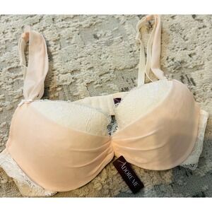 Adore Me Bra 36C Blush Pink White Lace Padded Underwire Lingerie NWT
